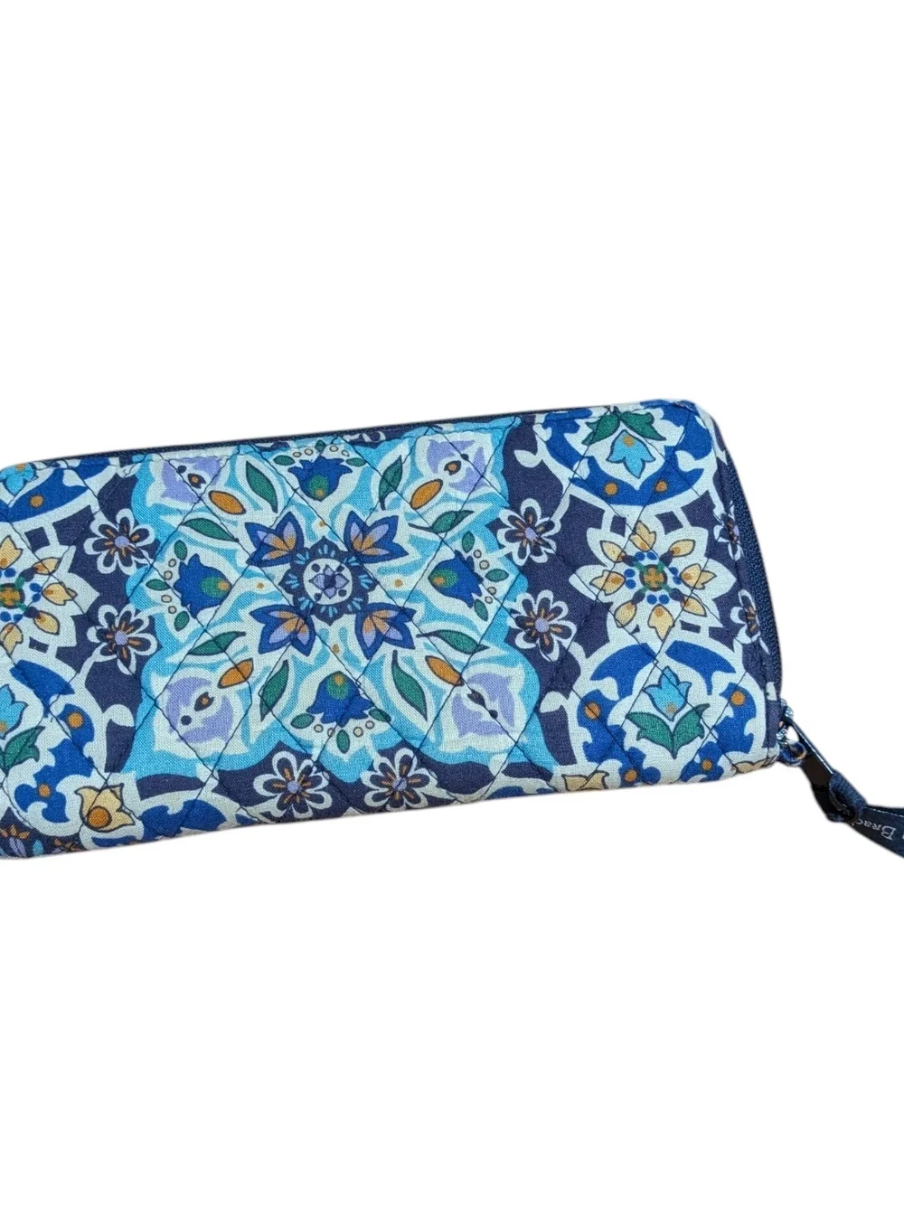 Vera Bradley Blue Mosaic Quilted Zip-Around Wallet with Floral Tiles